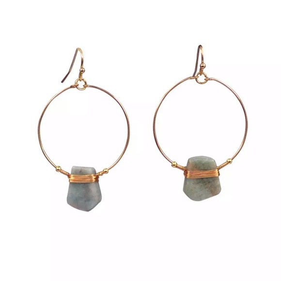 Boho Natural Hoop Amazonite Stone Earrings - Picture 2 of 2